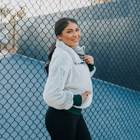 Senita Athletics Sherpa Bomber Full Zip-Up Fuzzy Fleece Jacket Gray Green XL - Picture 2 of 6